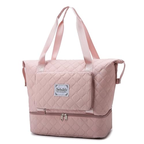 Large Capacity Travel Duffle Bag Sports Gym Yoga Tote Weekend Overnight Bag And Luggage Organiser(Pink A)4