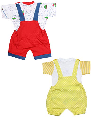 Image of babeezworld dungaree for Boys & Girls casual printed pure cotton-Pack of 2 (9101990001206; Multi Colour)