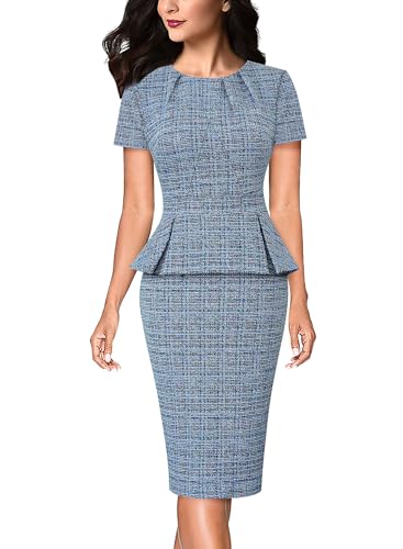 Image of VFSHOW Womens Pleated Crew Neck Peplum Work Business Office Church Bodycon Pencil Sheath Dress