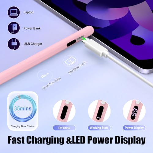 TiMOVO Stylus for Touch Screens, Fast Charge Stylus Pen for Apple iPad/iPhone/Xiaomi/Samsung (Non-S Pen) /Lenovo Android Capacitive Touch Screen Pen with Power Display, Pink - Thumbnail 3