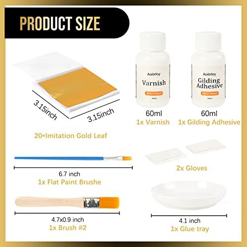 Aoibrloy 120Ml Gilding Adhesive Set, Gold Leaf Adhesive And Varnish For Professional Craft Use With 20 Sheets Gold Leaf, 2 Brushes, 2 Pairs Of Gloves And 1 Glue Tray #TOP3