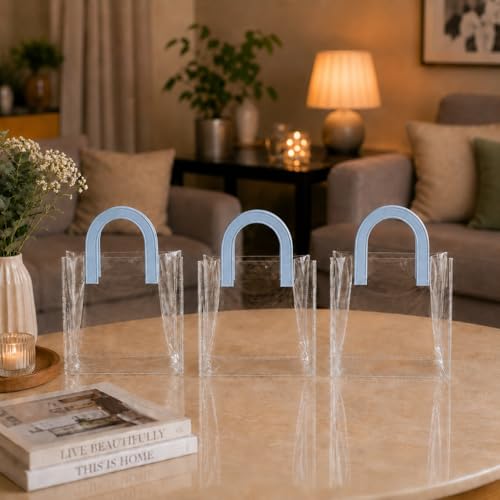 Image of SATYAM KRAFT 6 Pcs Transparent Reusable Leather Goodie Bags | Elegant Gift Bags for Her /Him Wedding Return Favors, Engagement Hampers, Marriage, Birthday & Festival Gifting | Handle Hamper Shopping Carry Bags (U-shaped Blue - Medium)