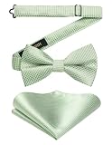 HISDERN Sage Green Mens Bow Tie Solid Color Wedding Pre-tied Bow Tie for Men Adjustable Mens BowTie and Pocket Square Set with Gift Box…
