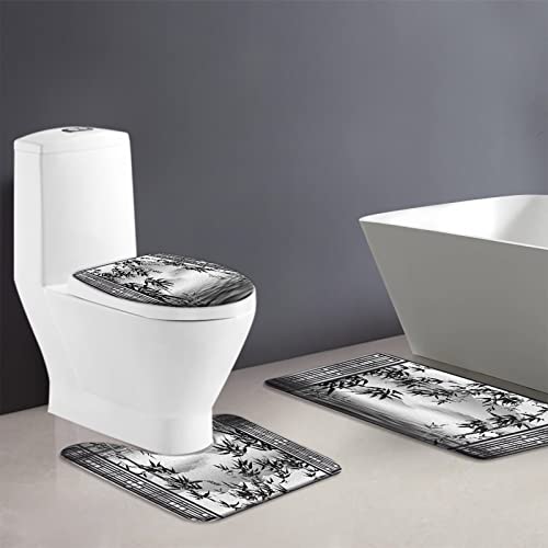 Asian Bamboo Shower Curtain Japanese Mountain Water Vintage Bamboo Leaf Plant Spa Chinese Oriental Nature Scenery Ink Painting Art Black Grey Sketch Classical Decor Fabric Bathroom Curtain With Hook #TOP3