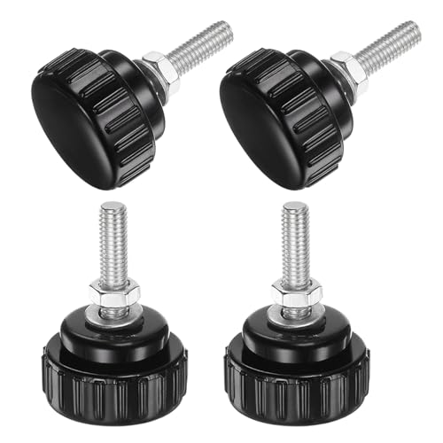 QUARKZMAN Lot de 4 Boutons Moletés à Vis M5 x 20 mm Avec Écrous et Rondelles, Bouton de Serrage à Tête en Plastique de 25 mm, Vis à Main, Noir