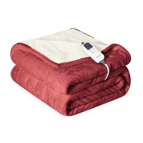 Heat Blanket 50”x60” Throw,Soft Flannel & Sherpa Reversible Electric Blanket with 10 Heat Settings,12 Timer Setting and 3 Hours Auto-Shut Off,ETL Certified Machine Washable,Red