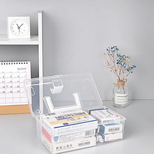 Image of Cabilock 2pcs Portable First Aid Box Large Capacity Medicine Storage Organizer with Handle Transparent Design Durable Plastic for Home Travel Camping Emergencies White