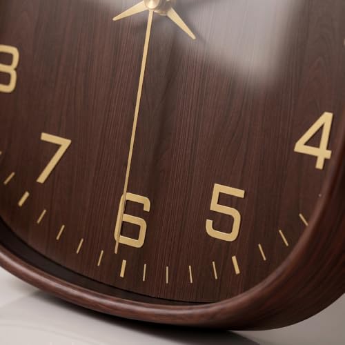 Image of STAR WORK 12 inch Inch Square Silent Non-Ticking Quartz Movement Wall Clock with Analog & Digital Display | Easy-to-Read Numbers | Modern Design for Living Room, Bedroom or Office (Walnut - Gold)