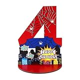 Tischdeko Geburtstag Spinnen, Rotes und Blaues Cartoon Geburtstagszahl Holz mit Spinnennetzmustern Party-Tischdekoration für Geburtstagsparty-Dekorationen Foto-Requisiten(Nummer 4)