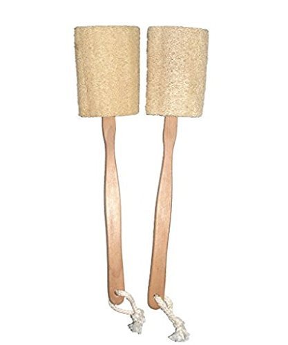 Urgrace Naturel Exfoliant Loofah Luffa loofa Dos éponge à récurer Brosse avec long manche en bois bâton Corps Porte de douche de bain Spa Lot de 2