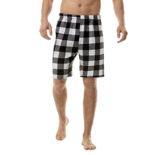Shorts masculinos de flanela xadrez simples de verão com cintura elástica para casa, pijama, shorts