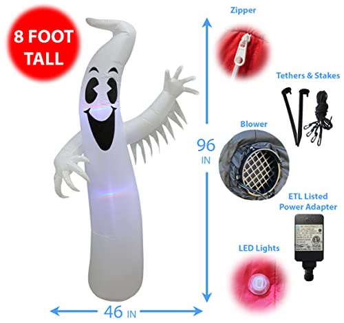 8 Foot Tall Lighted Halloween Inflatable White Ghost Color Led Lights Decor Outdoor Indoor Holiday Decorations, Blow Up Lighted Yard Decor, Giant Lawn Inflatables Home Family Outside #TOP1
