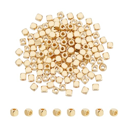 UNICRAFTALE 150Pcs 2mm Gold Plated Stainless Steel Cube Spacer Beads, Small Square Loose Beads for DIY Necklace Bracelet Handmade Jewelry Making