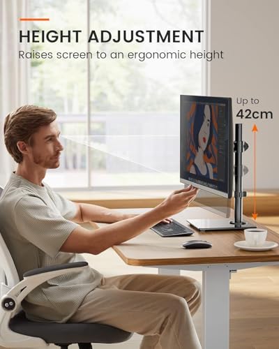 ErGear Monitor Halterung für 13-32 Zoll Plat/Curved Bildschirm, monitor ständer mount mit Gehärteter Glassockel, Monitorständer Höhenverstellbar mit Neigung ±45° Schwenken ±45° Drehen 360° VESA 75/100