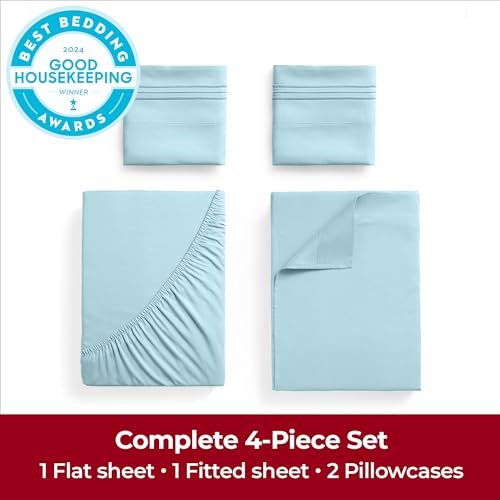 Image of Mellanni Extra Deep California King Sheets - 4 PC Iconic Collection Bedding | Hotel Luxury, Ultra Soft, Cooling Bed Sheets - Wrinkle, Fade, Stain Resistant (Cal King, Aqua)