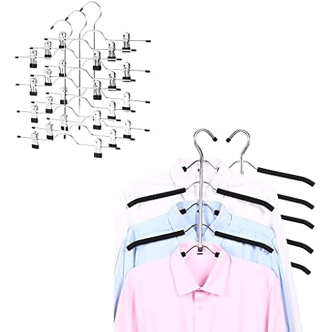 5 in 1 Metal Sweater Hangers 2pc and 4 Tier Skirt Hangers 3pc Cover