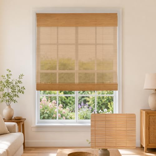 Zeluna Cordless Bamboo Roman Shades for Windows, 23" W x 48" H