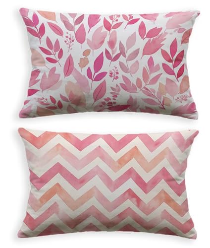 Housse de coussin rose velours 40x80 avec impression feuille double face - 3