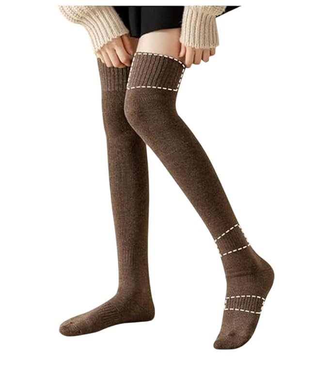 Women Woolen High Knee Winter Socks | Thick Knitted Thermal Long Stockings | Thick Thermal Thigh High Socks_Free Size