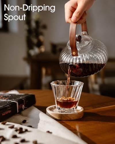 Image of ANKUL Wavy Glass Teapot with Wooden Handle and Lid - 1000ml Heat Resistant Borosilicate Tea Kettle for Loose Leaf, Flower, Herbal and Blooming Tea (Ankul - 02)