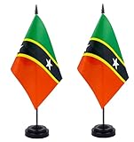 WXTWK 2 Pack Saint Kitts and Nevis Flag Saint Kitts and Nevis Deluxe Desk Flag Set - Mini Small Saint Kitts and Nevis Table Office Flags with Black 12" Solid Pole Stand Base Classroom Meeting Desktop Decorations