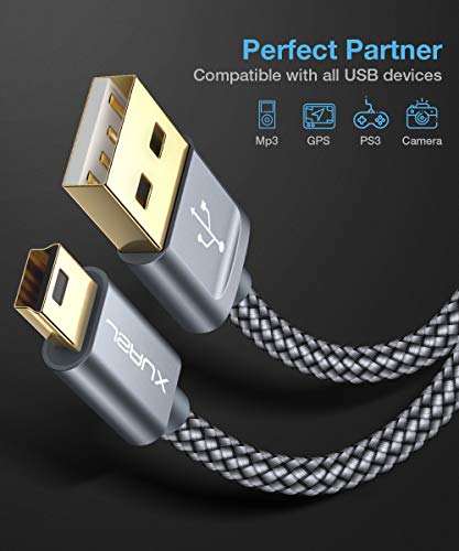 Jsaux Mini Usb Cable, [2 Pack, 3Ft+6Ft] Usb 2.0 Type A To Mini B Charger Cable Braided Cord Compatible With Gopro Hero 3+, Ps3 Controller, Mp3 Player, Dash Cam, Digital Camera, Garmin Nuvi Gps Grey #TOP6
