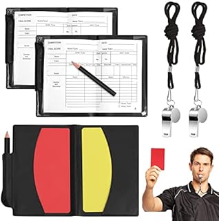 Dasyusuo 4Pcs Referee Cards Set, Football Red and Yellow Cards Coach Whistle with Wallet Score Sheets Pencil Accessories for Football Soccer Game Sports
