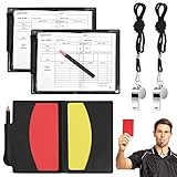 Dasyusuo Schiedsrichter Set,2Pcs Schiedsrichter Karten Rot Gelb mit 2Pcs Edelstahl Sportpfeifen, Metall Schiedsrichterpfeife mit Umhängeband,Schiedsrichter Karten Set für Trainer, Schulsport, Fußball