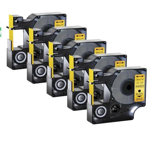 5PK D1xe[v12mm 6mm 9mm 19mm 24mm 45013 45010̍}`J[xLabelmanager 120p 210d 400 450ѓl̃xv^[ƌ݊(12mm Black on gold)