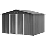YITAHOME Stahl Gartengerätehaus 10x8FT Robustes Metall Gartenhaus, Wasserdichtes Gerätehaus & Fahrradschuppen mit Doppeltüren & 4 Lüftungen zur Aufbewahrung, 279x224.5x193.5cm, Dunkelgrau-Weiß
