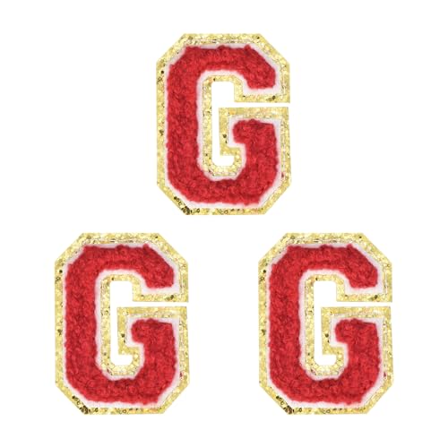 MECCANIXITY 2" Chenille Iron on Letter Patches Red Letter G 3pcs