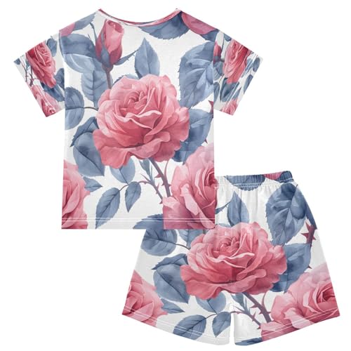senya Short Sleeve Pajamas Sets Summer Cotton Sleepwear Red Rose Flower2