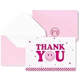 Whaline 20 Set One Happy Dude Thank You Greeting Cards with Envelopes and Stickers Hot Pink Smile Face Thank You Cards for Back to School Wedding Baby Shower Graduation Baby Bridal Birthday