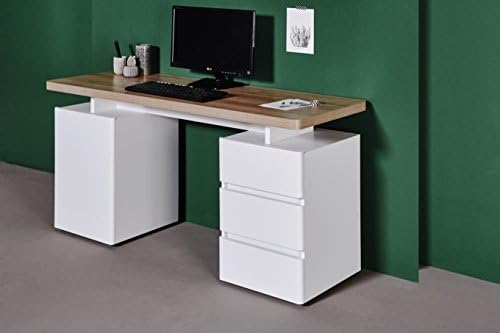 Amazon Brand - Movian Skadar 1-Door 3-Drawer Desk, 150 x 55 x 75.5cm, White/Light Brown Oak-Effect Top