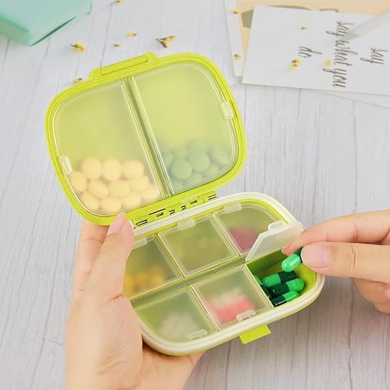 BLUE CRANE COZY nose - Pill Medicine Organizer Storage Box with 8 Compartments - Moisture Proof, Made of Food Grade Cereal Fiber, BPA free Wheat Straw Material, Ideal for Travel, Pocket, Purse, Daily Pill Case, Portable Medicine Vitamin Holder Container - 1 Pc (Green) 3