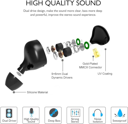 Image of DEMAKE in Ear Monitor with Detachable 3.5mm Cable, with Mic | HiFi IEM, Dual Dynamic Driver Wired Earbuds, Noise Canceling In Ear Headphones for Singers & Audiophiles (Blue Wood Grain)