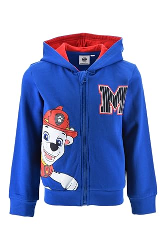 Paw Patrol Hoodie Jungen Pullover | Kapuzenjacke mit Reißverschluss | Marshall Kapuzenpullover Sweatshirt Fleece Baumwolle Pulli Gr. 98-128 (DE/NL/SE/PL, Numerisch, 104, Regular, Blau/Grau)