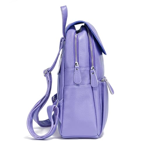 Image of zency 15 Colors 100% Genuine Leather Women Backpack Antitheft Fashion Rucksack Travel Bag For Ladies (Light Purple)
