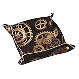 HYTTER Steampunk - Bandeja de almacenamiento de cuero de doble cara con patrón de engranajes mecánicos, fácil de limpiar para llaves, relojes, maquillaje y otros objetos pequeños, tamaño mediano
