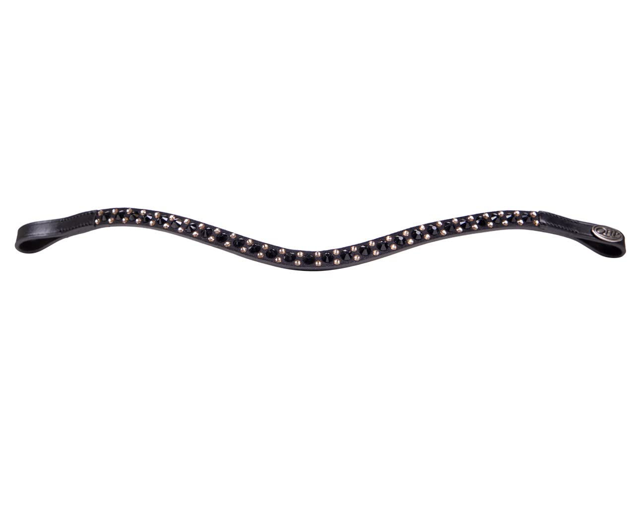 Bandeau en cuir menton strass noir QHP pour muserolle de cheval