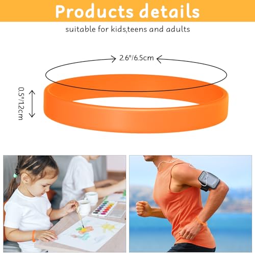 Image of Morcheiong 12 Pieces Silicone Bracelets- Orange Color Blank Rubber Wristbands for Adults Teen Party Favors