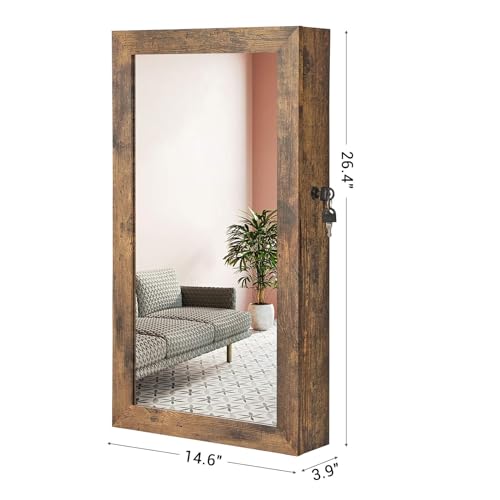SONGMICS Lockable Jewelry Cabinet Armoire with Mirror, Wall-Mounted Space Saving Jewelry Storage Organizer, Rustic Brown UJJC051K01 by SONGMICS - Image 5