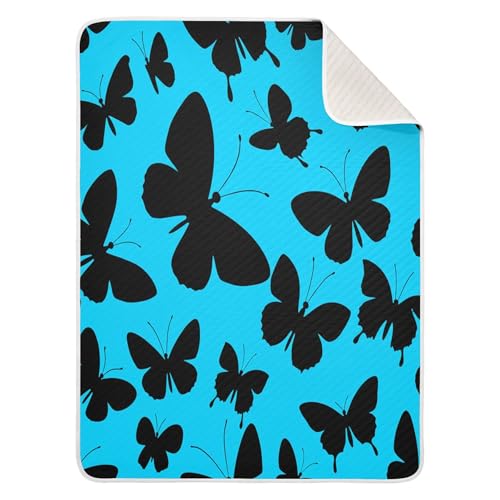 Burbuja Butterfly on Blue Baby Blanket for Boys Girls, Nursery Soft Warm Swaddling Receiving Baby Blankets, 30x40 in Toddler Blanket
