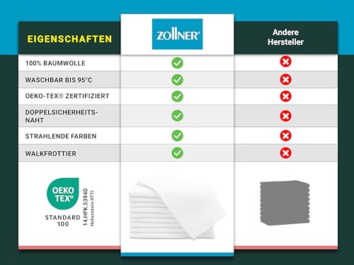ZOLLNER 10er Set Gästehandtücher - kleine und Flauschige Handtücher in 30x50 cm - waschbar bis 95°C - Baumwolle - in weiß - Hotelqualität - Oeko Tex® Zertifiziert