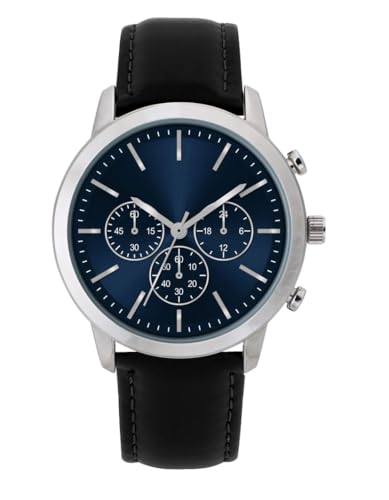 NUOVO Men Watch Rose Gold Case Black Leather Band for Watch Blue Dial Large dial Watches are Easy to Watch
