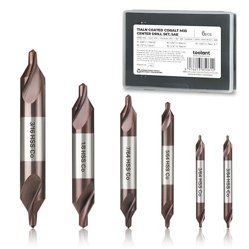 Toolant TA01070002 Center Drill Bit Set, Tialn Coated Cobalt M35 Hss Centering Drill Bit For Stainless Steel, Carbon Steel, Alloy Steel cover