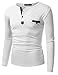 Doublju Mens Long Sleeve Leather Point Henley T-shirts