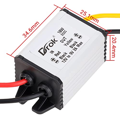 DROK 12v to 9v Buck Converter, DC 8-35V to 9V 2A 18W Voltage Regulator Board Power Supply Module, 9V 12V 24V Waterproof Car Volt Step Down Buck Converter - Thumbnail 3