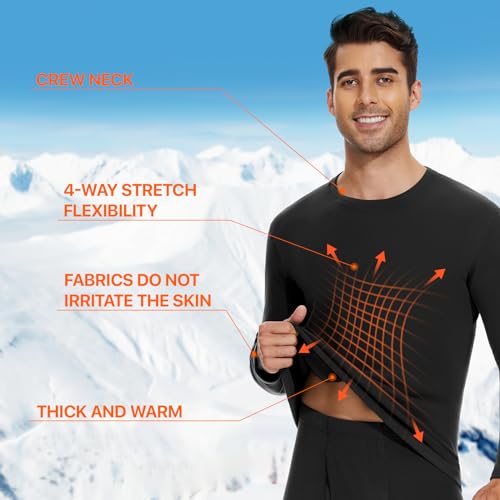 YUTYTH Thermal Underwear Mens, Ultra Thick Warm Mens Long Johns Thermal Set Cosy Fleece Base Layer Set for Cold Winter Wear and Skiing Workout Black - Image 2