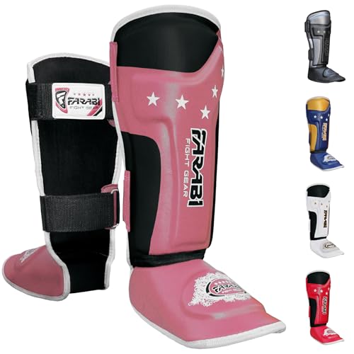 Farabi Sports Enfant Protege Tibia Boxe - protège-Tibias Cou-de-Pied MMA Muay Thai Protege Tibia Kick Boxing Enfant (Pink)